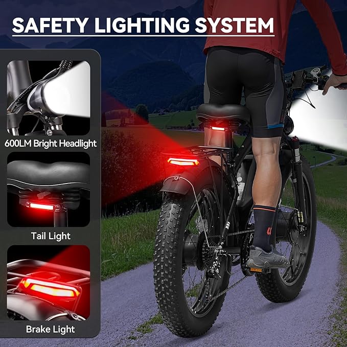 6000W Dual Motor Ebike for Adults 46MPH,210NM Fast Electric Bike,52V 34AH(1768Wh) Up to 105 Miles Long-Range Ebike,24" Fat Tire Dirtbike,Lockable Suspension Electric Bicycle for Off-Road Mountain Snow