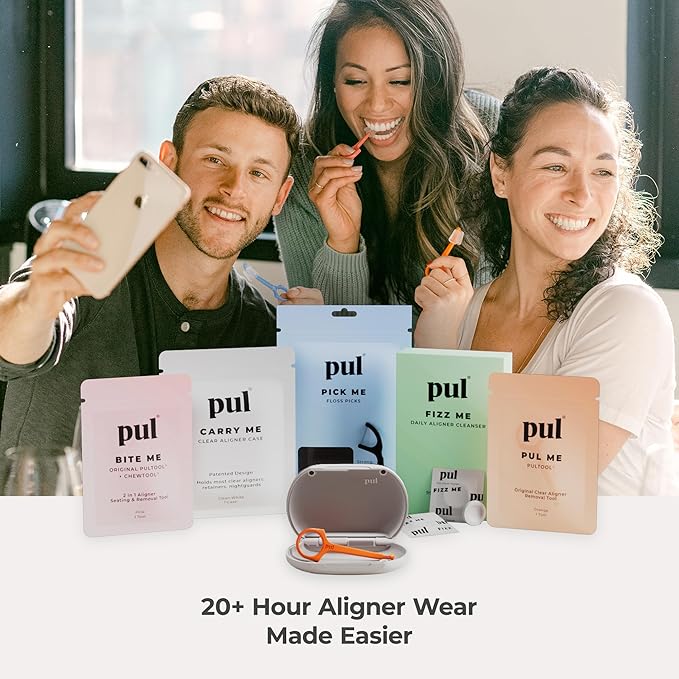 PUL Clear Aligner & Retainer Case – for Invisalign, Partial Dentures, Mouth & Night Guards, PUL Removal Tool, Dental Removables – Plastic Holder w/Secure Magnet Closure, Sleek & Slim Design – White