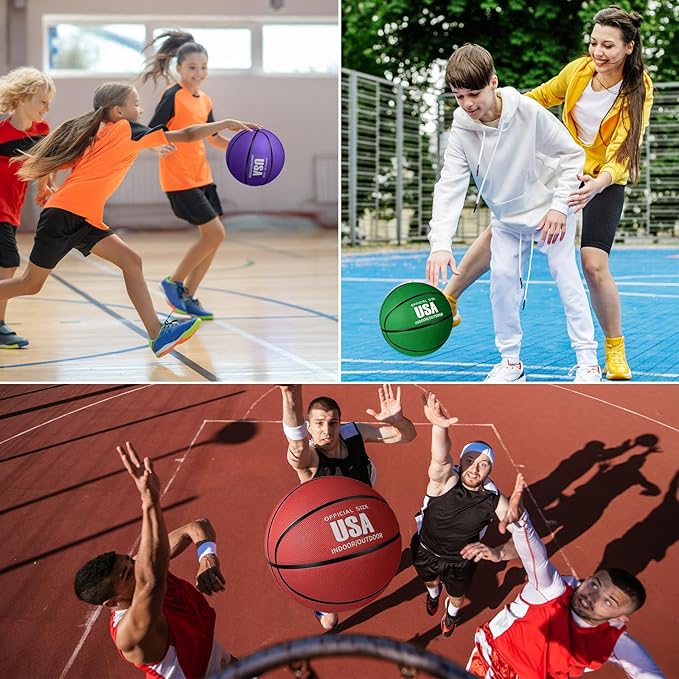 Libima 12 Pcs Rubber Basketballs Bulk with Pump Official Size Multicolor Basket Balls Streetballs Set for Kids Youth Adult Sports Gifts Indoor Outdoor Training Games Back to School