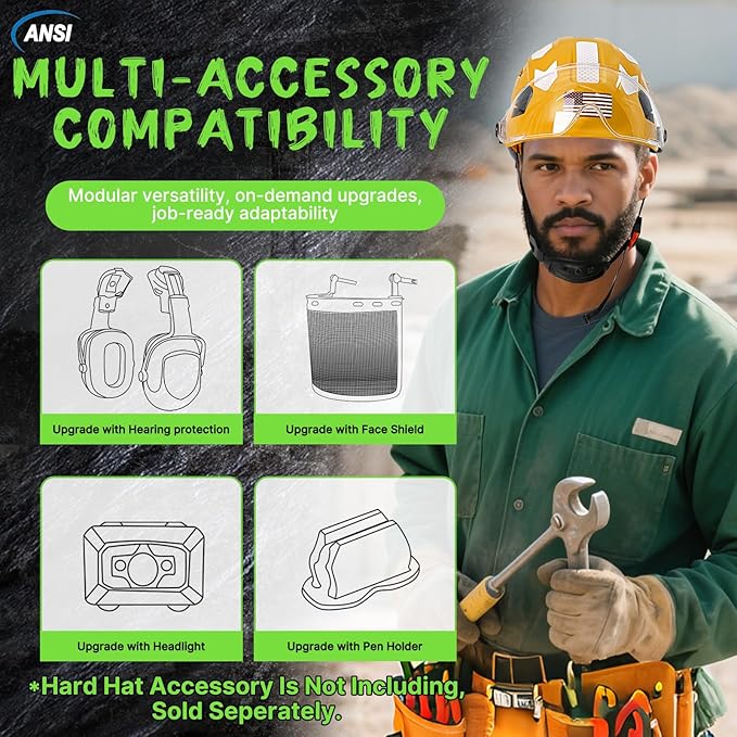 AOLAMEGS Construction Safety Hard Hat - ANSI Z89.1 Type Ι OSHA Approved Safety Helmets with Chin Straps Lightweight Reflective Vented ABS Hard Hats For Men Women Industrial Workwear 6-point Suspension