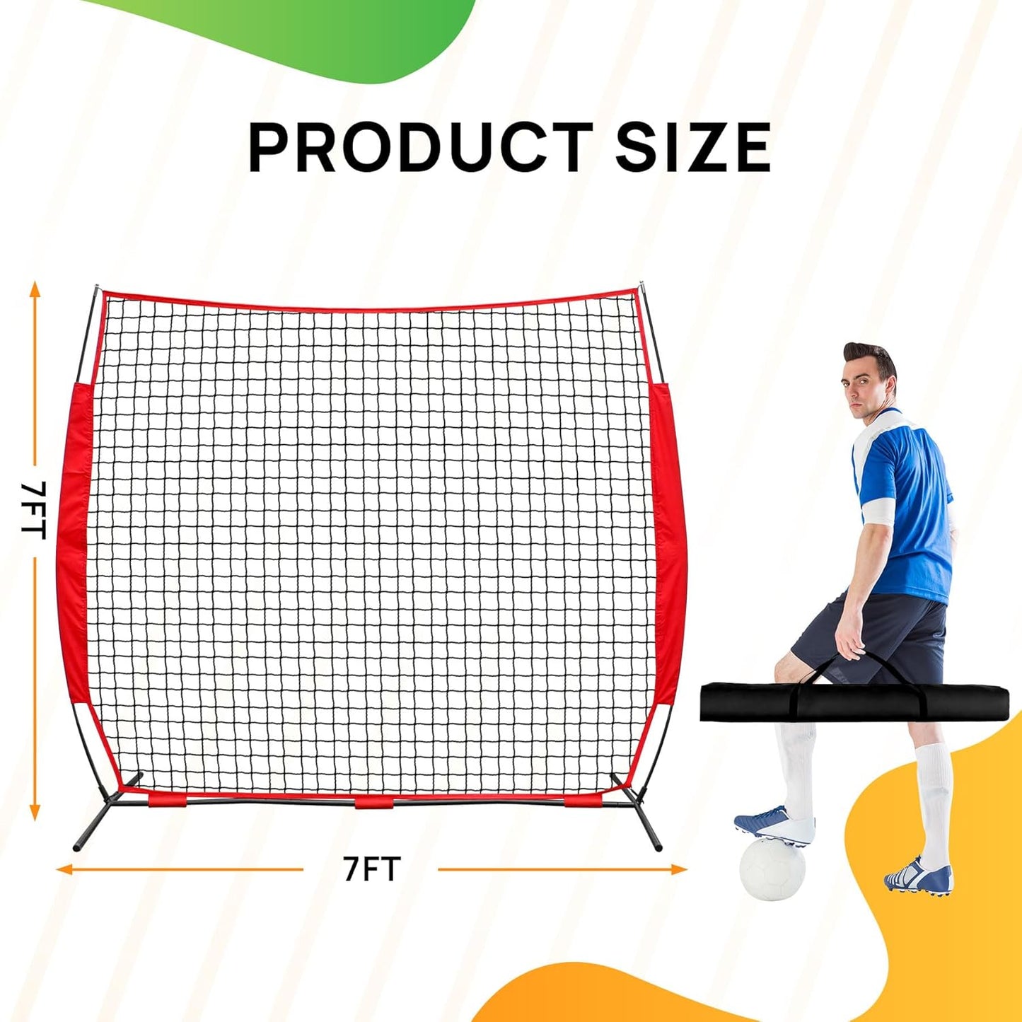 7x7ft/12x9ft/16x10ft/20x10ft Barricade Backstop Net, Sports Barrier Net, Multi-Sport Net with Carry Bag, Protective Screen for Practice- Baseball, Softball, Lacrosse, Soccer, Basketball, Tennis