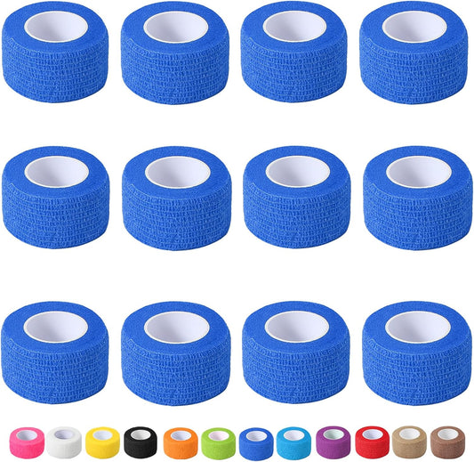 12 Pack Self Adhesive Bandage Wrap, 1 in x 5 Yards Non-Woven Self Adherent Cohesive Bandage, Vet Wrap Wound Tape for Thumb Finger Wrist Knee Ankle, Royal Blue