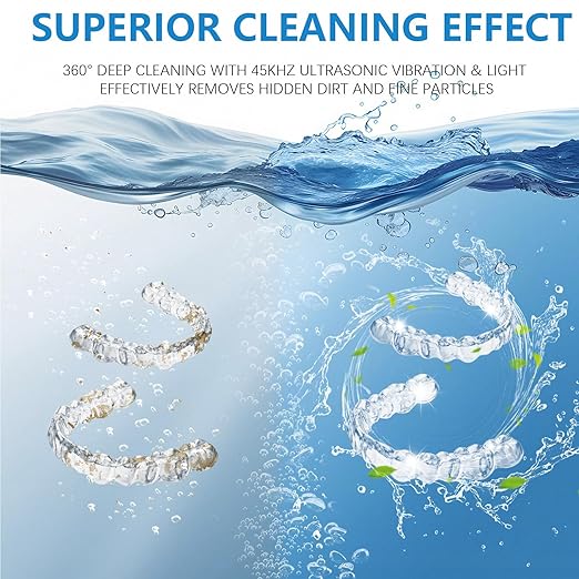 Ultrasonic Retainer Cleaner Machine 45khz Cleaning Pod for Denture Cleaner 200ml Mouth Guard, Aligner, Night Guard, Toothbrush, Jewelry, 4 Cleaning Modes Digital Timer, Gifts for Women, Pink