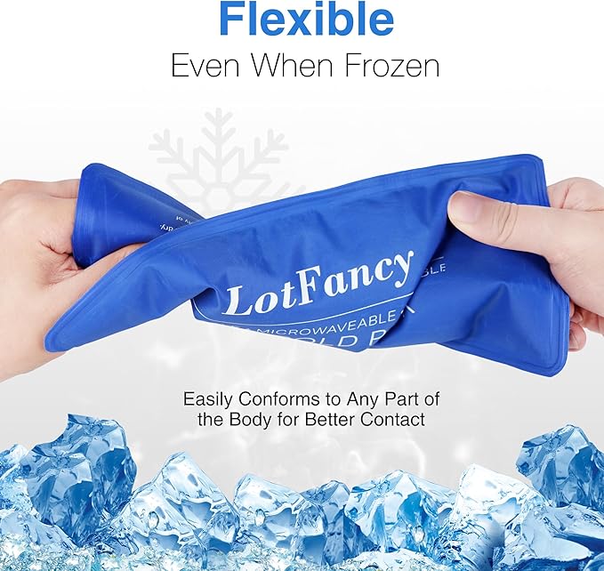 LotFancy Ice Pack for Injuries, 4 Reusable Hot Cold Packs for Therapy, Cooling or Heating Gel Pad for First Aid, Back, Shoulder, Neck, Head, Feet Pain Relief, 10.5 x 5 Inches