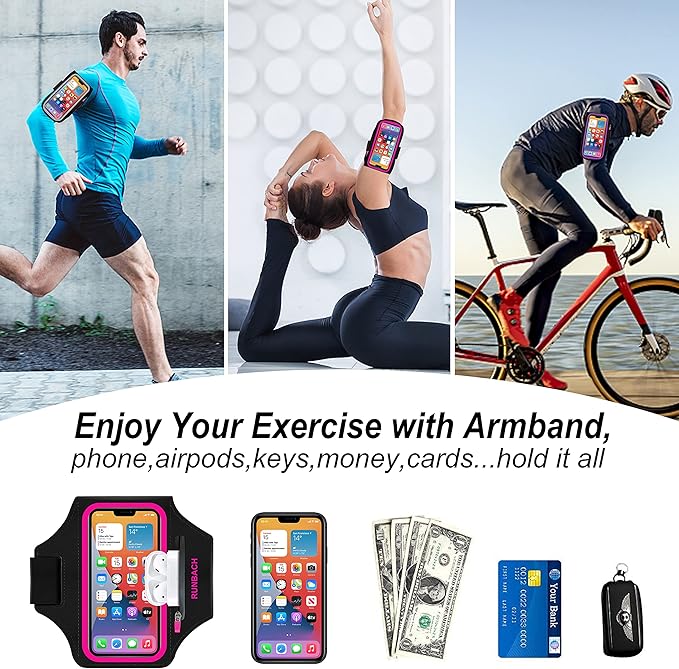 Armband for Samsung Galaxy S25 Ultra/S24 Ultra/S23 Ultra/S22 Ultra/S21 Ultra/S20 Ultra/S25+/S24+/S23+/S22+/S21+/S20+/S10+/S9+/S8+, with Zipper Pocket for for Galaxy Buds (Pink)
