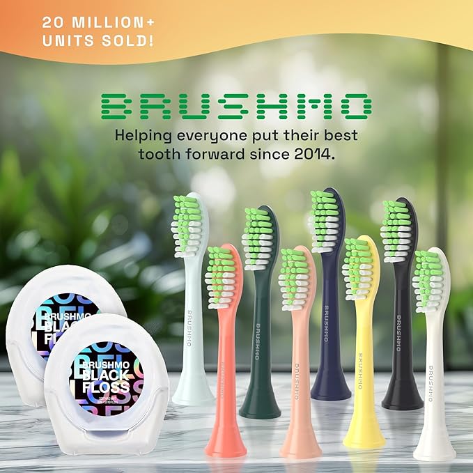 Brushmo Replacement Toothbrush Heads, Compatible with Philips One for Sonicare Electric Toothbrush Handles HY1022, 4 Standard Heads with Tongue Cleaner, Soft DuPont Bristles, BM124m Midnight Navy Blue