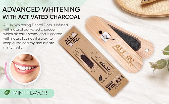 ALL IN Charcoal Floss Refills 3 x 32 Yds Each - Activated Charcoal Dental Floss Refills Only – BPA Free, Plant Based No PFAS Mint Floss for Plaque Removal, Fresh Breath (3)