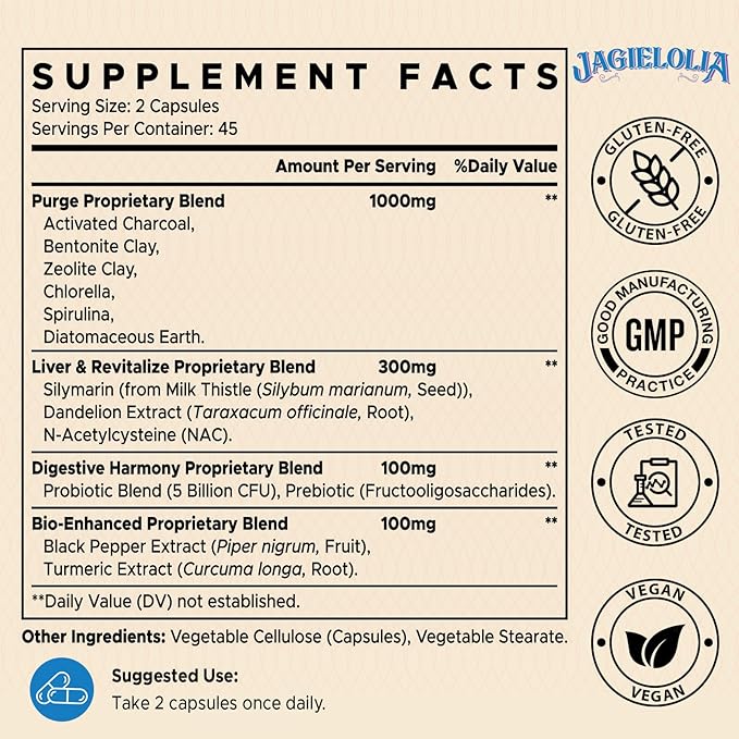 All-In-One Detox Binder Supplement 1500 MG - High Bioavailability, Liver Gut Detox Cleanse with Activated Charcoal, Zeolite & Bentonite Clay for Toxins, Liver, Digestive, 360 Vegan Capsules