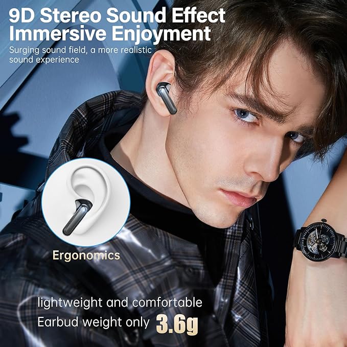 A10 Pro Wireless Earbuds, Bluetooth 5.3 Headphones HiFi Stereo 50H Playback LED Digital Display Ear Buds with ENC Noise Canceling Headset, IPX7 Waterproof Earphones for Gym/Running/Work