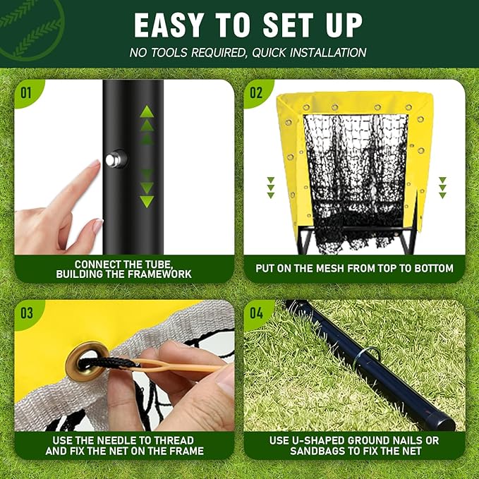 9 Hole Pitching Net, Heavy-Duty Baseball Net with Strike Zone for Pitching and Hitting, Height Adjustable Training Equipment with 9 Pocket Pitching Target for Baseball & Softball Practice