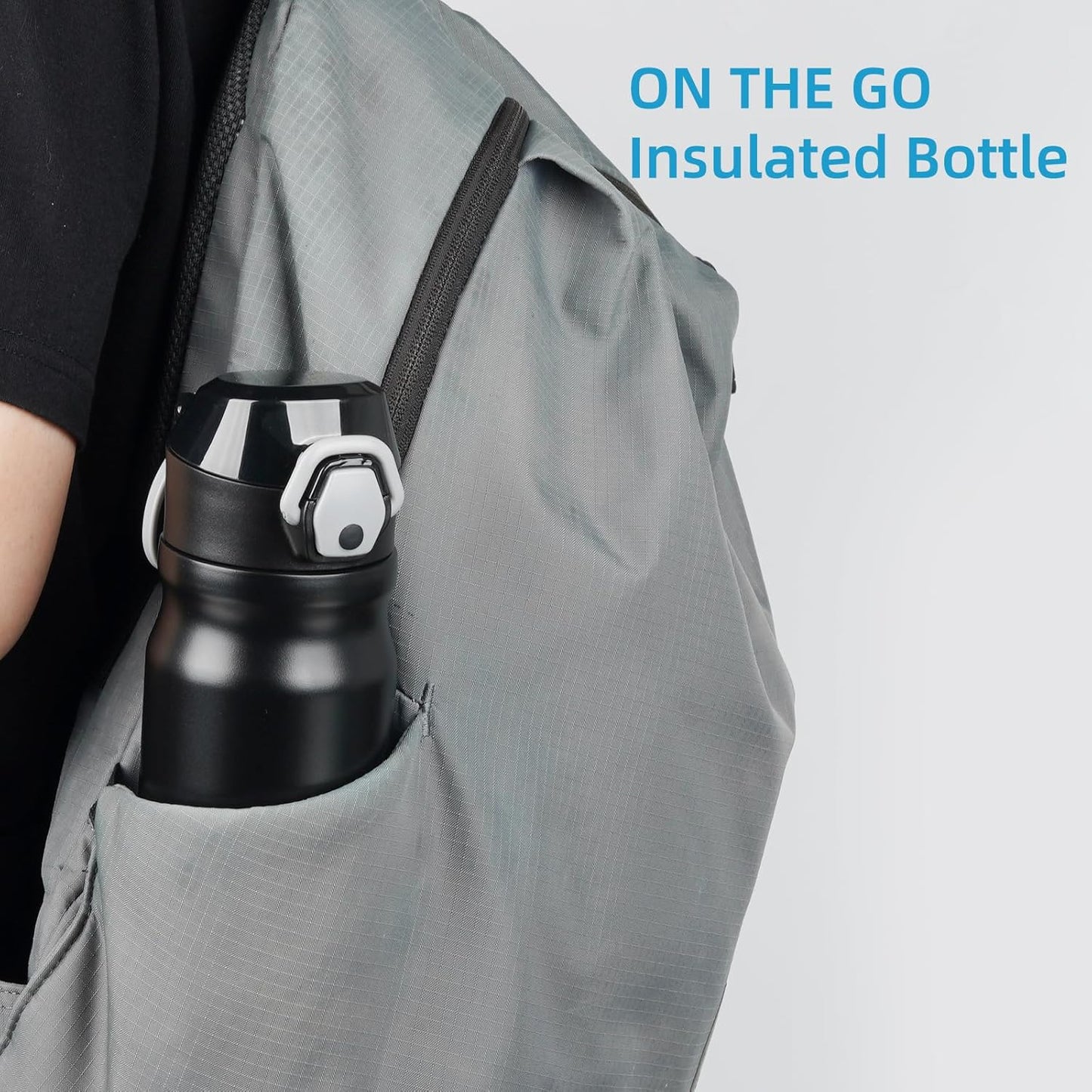 Insulated Water Bottle with Straw and Carry Loop,18 oz Stainless Steel Double Wall Vaccum Metal Water Flask with Leak-proof Lid,Black