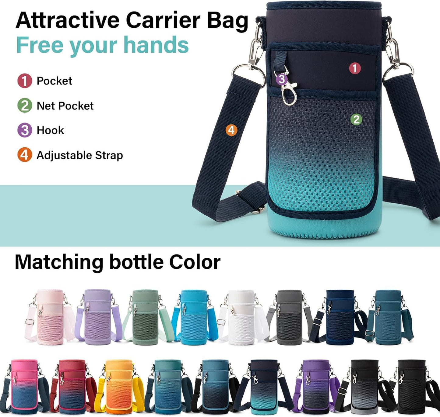 Insulated Water Bottle | Thickened Stainless Steel Vacuum Metal | Portable Sports Water Jug for Gym and Hiking with Straw, Carrier Bag, Handle Strap | BPA-Free 32 oz