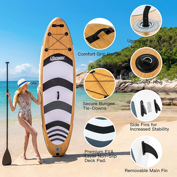 Inflatable Stand Up Paddle Board: Uboway Inflatable Kayak Paddle Board with Premium SUP Accessories, Non-Slip Comfort Deck with Backpack, Bonus Dry Bag & Hand Pump, Sup Board for Yoga Fishing Surf