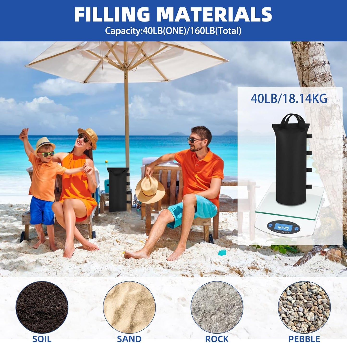 Kaskawise Canopy Tent Weights Set of 4 – 160lbs Heavy Duty Sand Bags for Pop Up Tents, Canopy Legs, Patio Umbrella, Gazebo, Trampoline – Waterproof 900D Oxford Fabric – Black