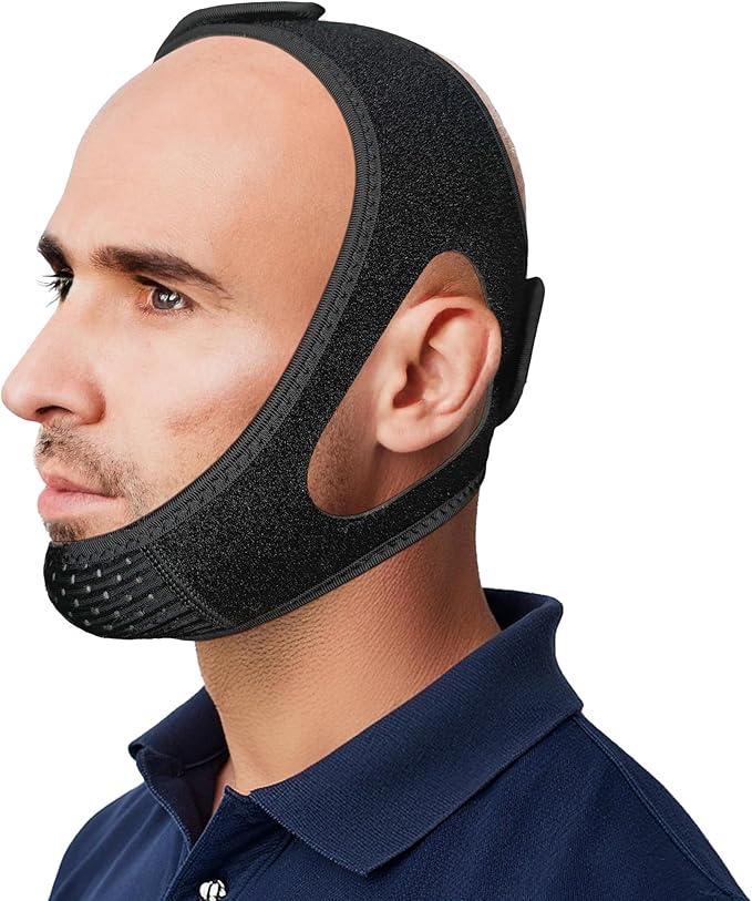Chin Strap for CPAP Users | Comfortable Mouth Support to Encourage Closed Mouth Positioning Nasal Breathing for Men and Women Who Breathe Through The Mouth During Sleep by PIDOTI (Black, L-XL)