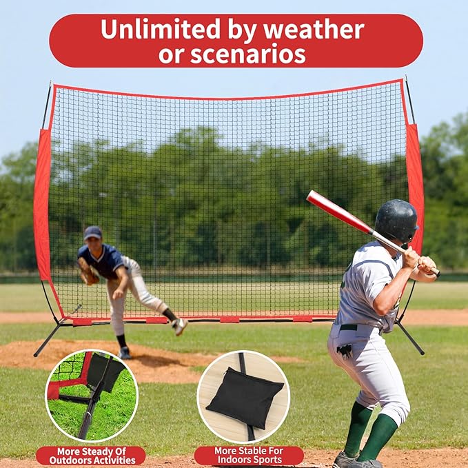 7x7/16x10/20x10ft Ball Backstop Net,Fix Ball Stop Net by 4 Spike&2 Sandbag,Sports Net Barrier with Handbag,Lacrosse Net Backstop for Softball,Basketball,Hockey Train,Baseball Net Barrier for Backyard
