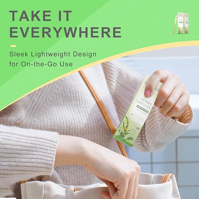 Herbal Diffuser Upgraded with Extracts of Mullein, Thyme and Mint for Cleansing Lungs, Improving Breathing and Oral Air Freshening - 3 Sticks, 1 Pack