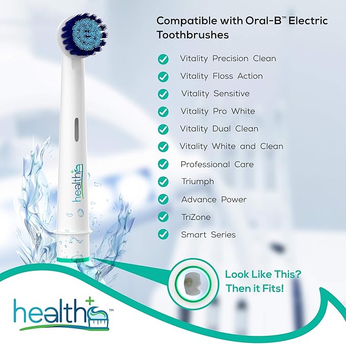 Compatible with Oral-B Electric Toothbrush Sensitive Replacement Head Generic - 8-Pack | Gentle-Action Tooth Brush Heads with Dupont Bristles | Sensitive Gums & Teeth & Gentle Whitening Action | Braun