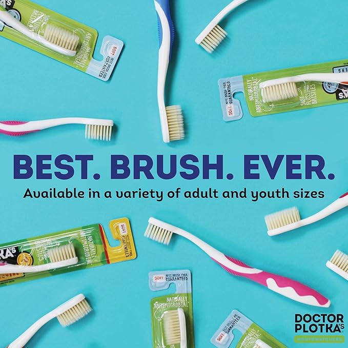 MOUTHWATCHERS Soft Childrens Flossing Manual Toothbrush, 1 Pink and 1 Blue Toothbrushes for Kids & Teens, Ultra Clean, by Dr. Plotka's