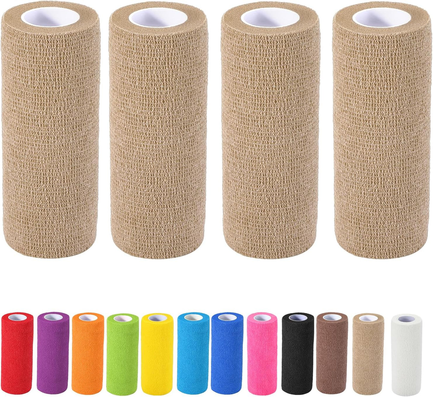 4 Pack Self Adhesive Bandage Wrap, 6 in x 5 Yards Non-Woven Self Adherent Cohesive Bandage, Vet Wrap Wound Tape for Thumb Finger Wrist Knee Ankle, Skin