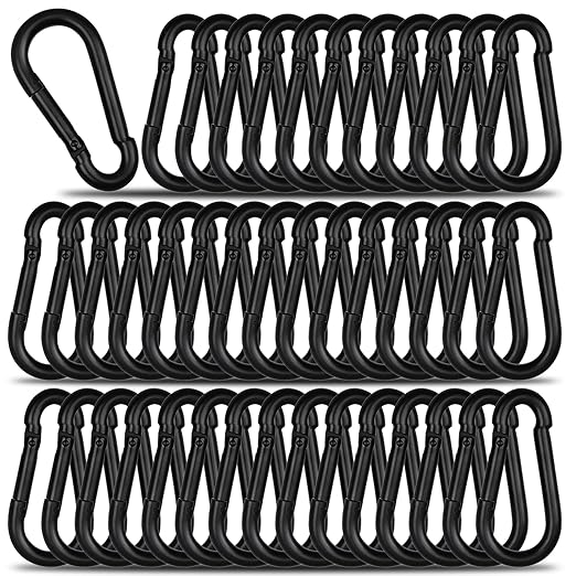 100Pcs 1.97" Spring Snap Hook Carabiners, M5 Galvanized Steel Black Small Carabiner Clip, Keychain Clip, Quick Link Key Chain for Hammock Swing Set Outdoor Travel, Camping, Fishing, Hiking