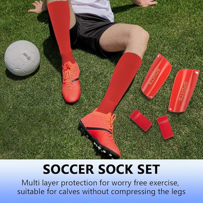 3 Pairs Mens Grip Soccer Socks, 3 Pairs Shin Sleeves with 1 Pack Shin Guards and 4 Shin Straps, Soccer Football Game Set 11 Pcs