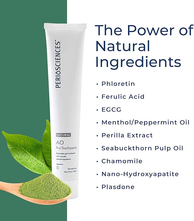 PerioSciences AO Pro Natural Toothpaste with Nano Hydroxyapatite, Remineralizing, Fluoride Free, SLS Free, Gluten Free 3 fl oz / 90ml - Pack of 2