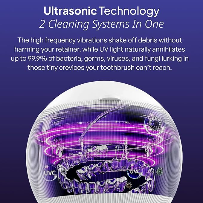 Swissklip ShinePod Ultrasonic Dental Cleaning Pod | Ultrasonic Retainer Cleaner Machine | Mouth Guard Cleaner| Night Guard Cleaner| Aligner Cleaner | Denture Cleaner - White
