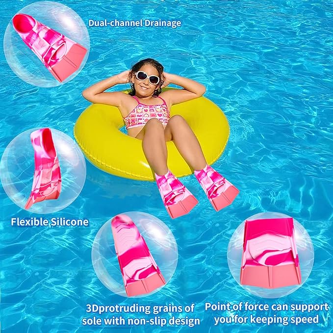 Kids Swim Fins,Short Comfortable Flippers for Lap Swimming and Training for Child,Girls,Boys,Beginners