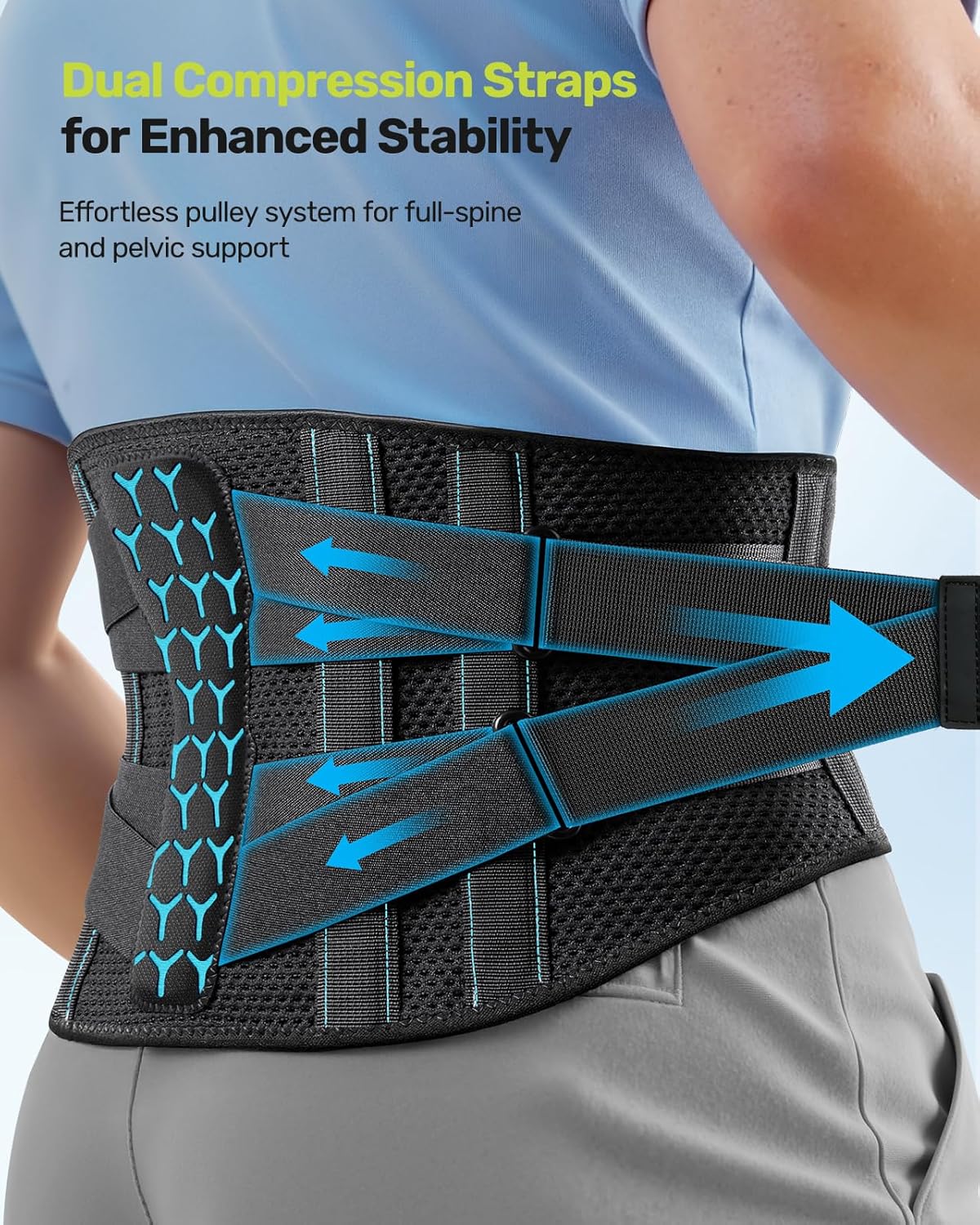 Lumbar Back Brace with Removable Pad, Adjustable Lower Back Pain Relief Support for Men and Women, Comfortable Support Belt Ideal for Lower Back Pain, Sciatica, Scoliosis, Size XL (Waist: 45.3"-51.2")
