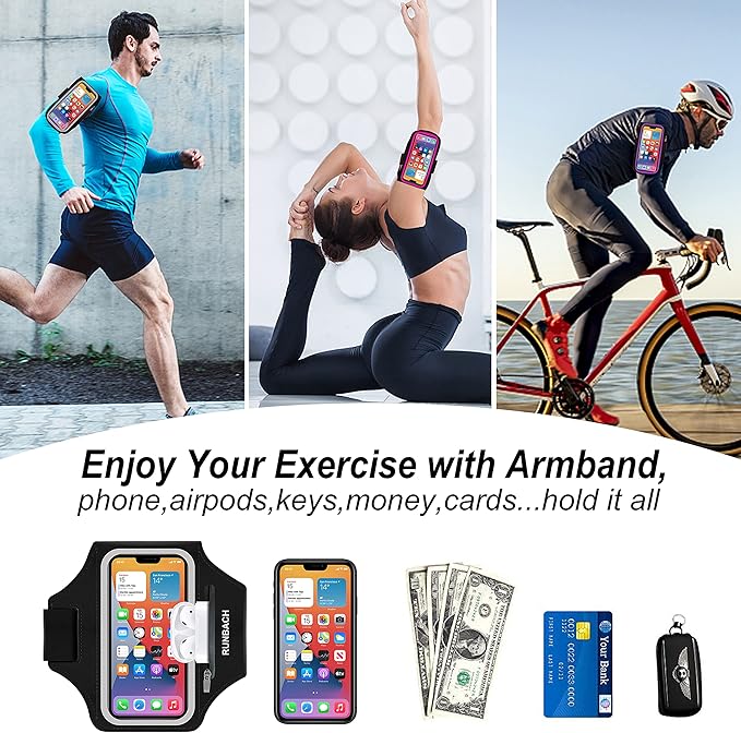 Armband for Samsung Galaxy S25/S24/S23/S22/S21/S20/S10/S9/S8,Galaxy A01/A8/A10e/A20e/A41/M01/Xcover 5,Water Resistant Sport Armband with Zipper Slot for Galaxy Buds (Black)