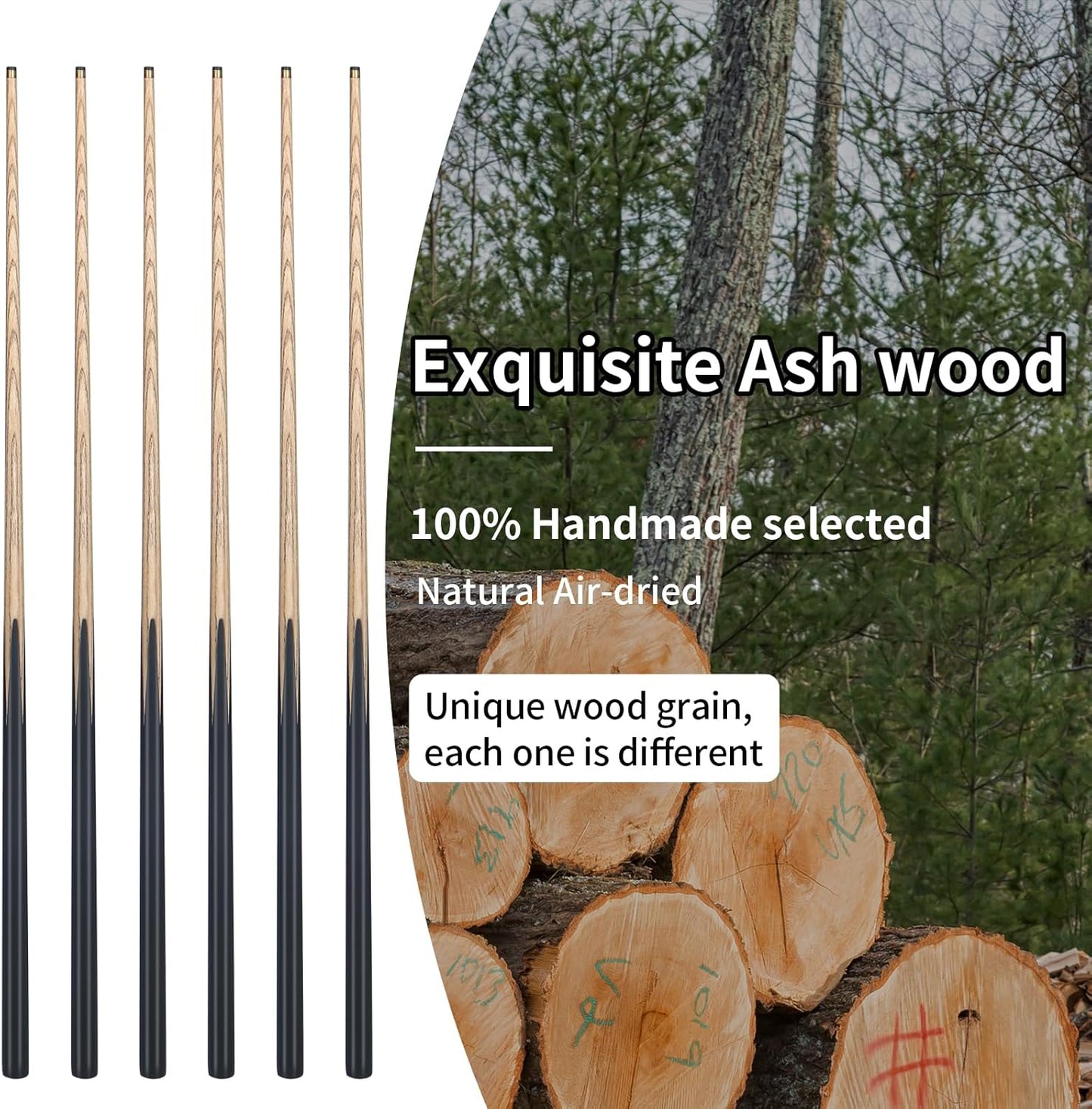 Kmise Pool Cue Sticks, 41"/57“/58" Hardwood Pool Cue Set of 4/6/8, 13OZ/20OZ with 13/10 MM Brass Tips, Table Billiard Cue Stick for Bar, Home, Billiard Room