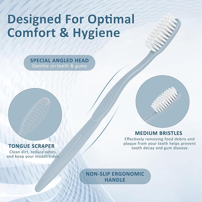 40-Pack Individually Wrapped Toothbrushes with Tongue Scraper | Bulk Soft Bristle Toothbrush Set for Adults, Travel-Friendly Disposable Toothbrushes for Hotels, Dental Offices(Multi-Colored)