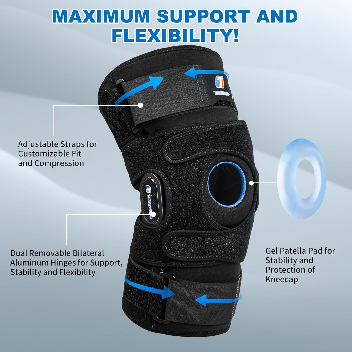 Knee Brace for Men & Women, Hinged Knee Support with Side Stabilizers and GEL Patella, X-Straps Fixing, Medical Knee Braces for Knee Pain, Meniscus Tear, ACL, PCL, MCL, Arthritis, Right Left Leg Brace