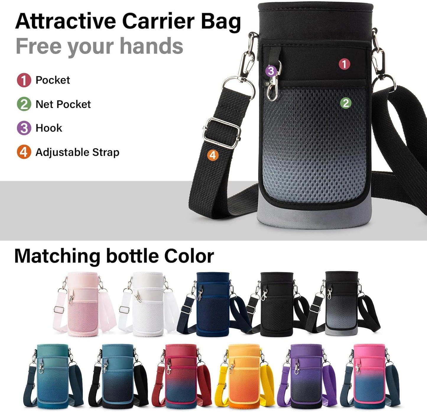 Insulated Water Bottle | Thickened Stainless Steel Vacuum Metal | Portable Sports Water Jug for Gym and Hiking with Straw, Carrier Bag, Handle Strap | BPA-Free 32 oz