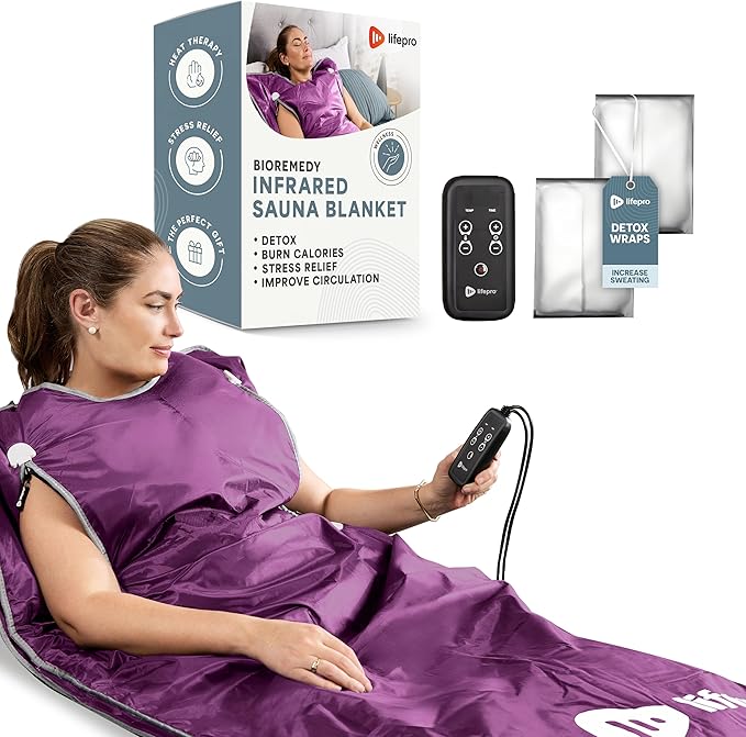 Lifepro BioRemedy Infrared Sauna Blanket – Available in 5 Colors – Portable Far Infrared Home Sauna Bag for Detox, Tension, and Relaxation – Adjustable Temp (86–158°F) & Timer – Includes Detox Wraps