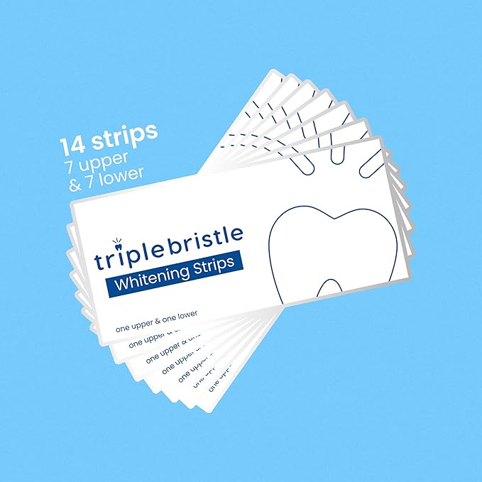 Triple Bristle Teeth Whitening Strips for Adults | Sensitive Teeth Friendly | 14 Teeth Strips Per Box | Whitening Strips Without Sensitivity | Mint + Coconut