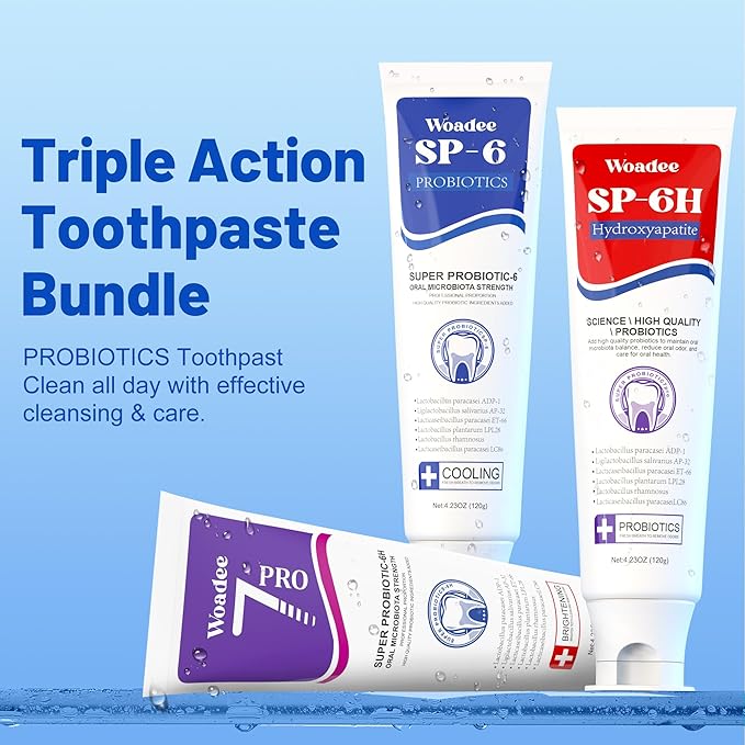 SP-6 Hydroxyapatite Toothpaste Set, 6 Probiotics for Whitening & Cooling Fresh Breath, 7- Pro Intense Whitening, Fluoride-Free, Safe for Enamel, Deep Brigthtening & Freshness (3 Tubes)
