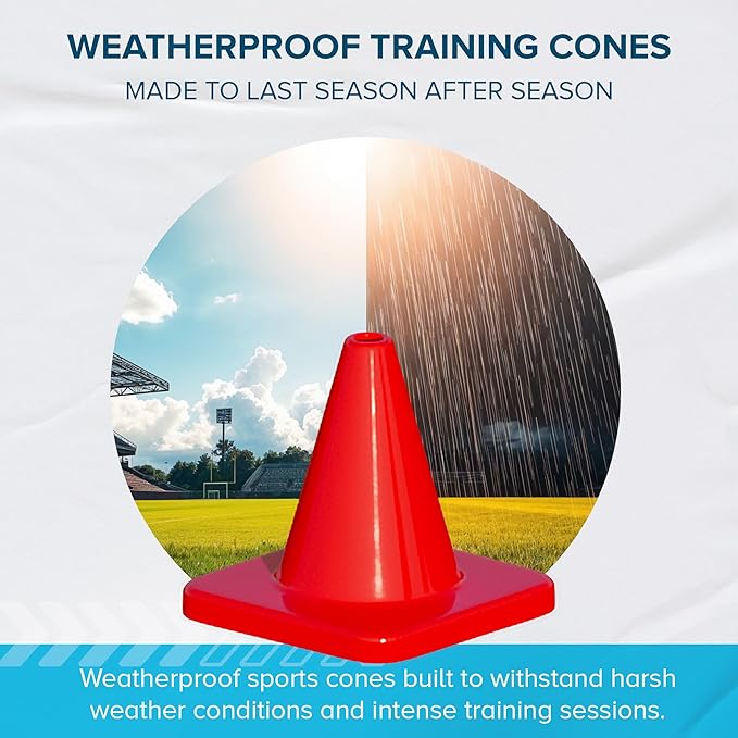 LVL10 Pro Training Cones - 6" Soccer Training Cones for Sports - for Basketball, Football, Basketball and Agility Drills - Soccer Field Markers That Won't Crack, Slide or Fly