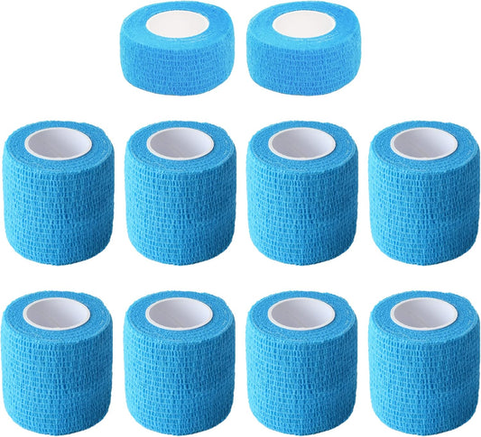 10 Pack Self Adherent Bandage Wrap Elastic Cohesive Bandage Self Adhesive Tape Vet Wrap Tape 2 Size (8Pack 2'' and 2Pack 1''), Light Blue