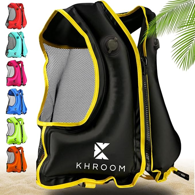 Khroom Inflatable Snorkel Vest for Adults and Teenagers | 60"-75" Height | 90-220 lbs | V2 2025 Model | Buoyancy Jacket for Snorkeling and SUP - Snorkel Vest, Buoyancy Aid