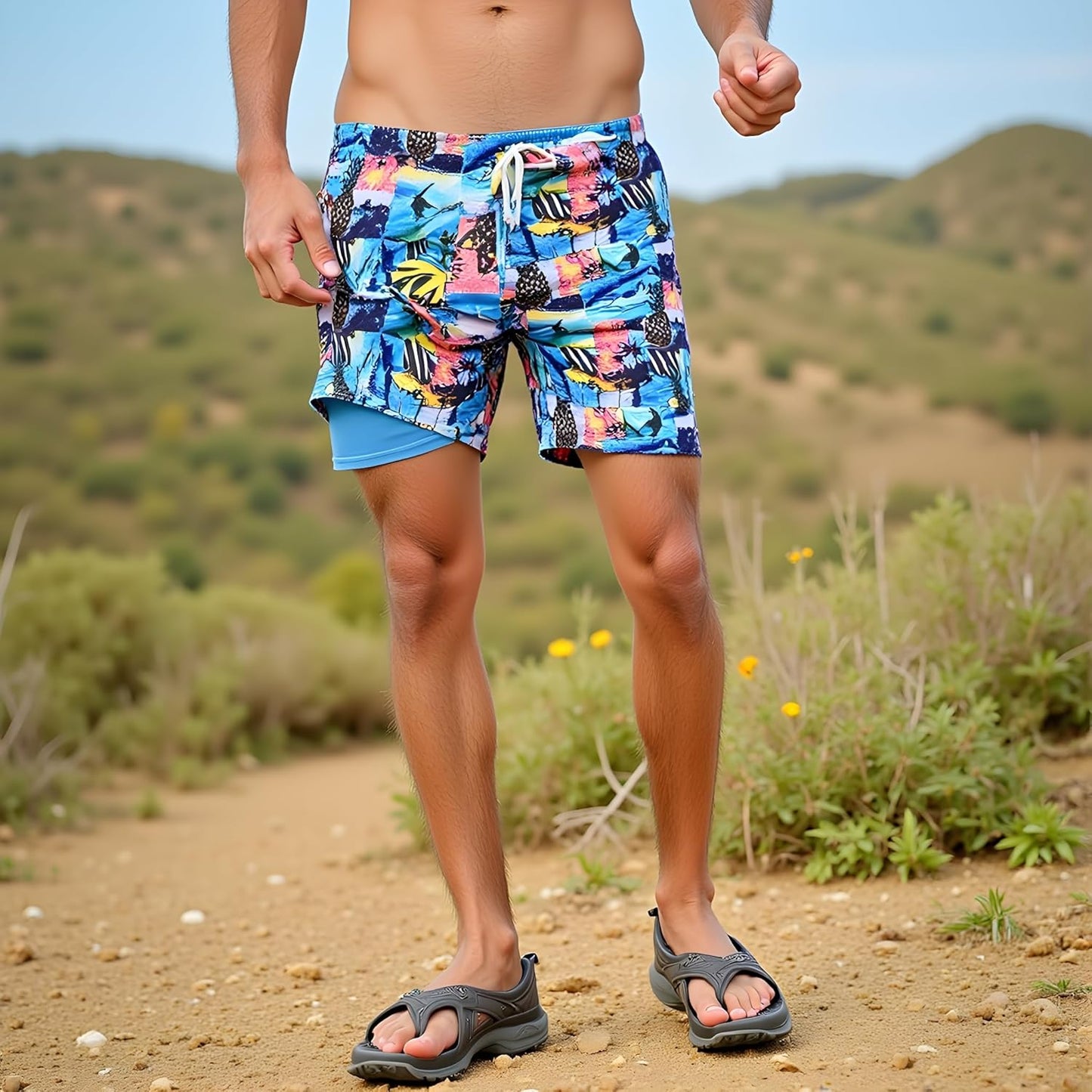 INGEAR Men's Athletic Stretch Workout Shorts Gym Quick Dry Running Trunks Boxer Lining