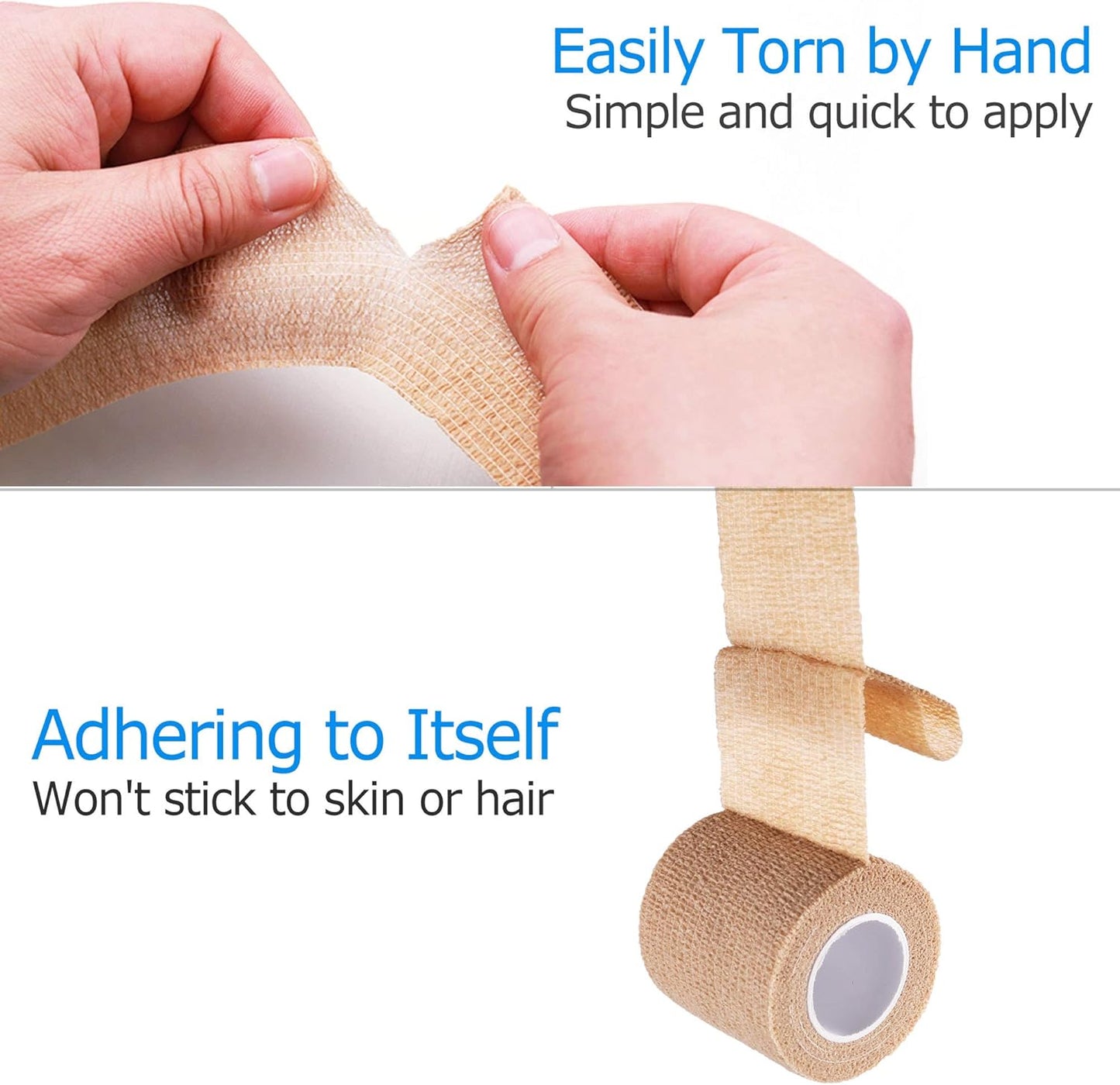 LotFancy Self Adhesive Bandage Wrap, 12 Pack, 2" x 5 Yards Non Woven Medical Tape, First Aid Tape for Athletic Wrist Ankle Sprains Swelling, Tan Color