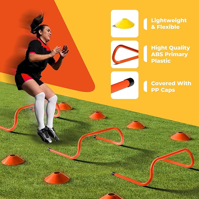 Agility Ladder Speed Training Equipment Set-2x 20ft Agility Ladder,12 Soccer Cones,4 Adjustable Hurdles, Jump Rope, Running Parachute| Basketball Football Soccer Training Equipment for Kids Adults