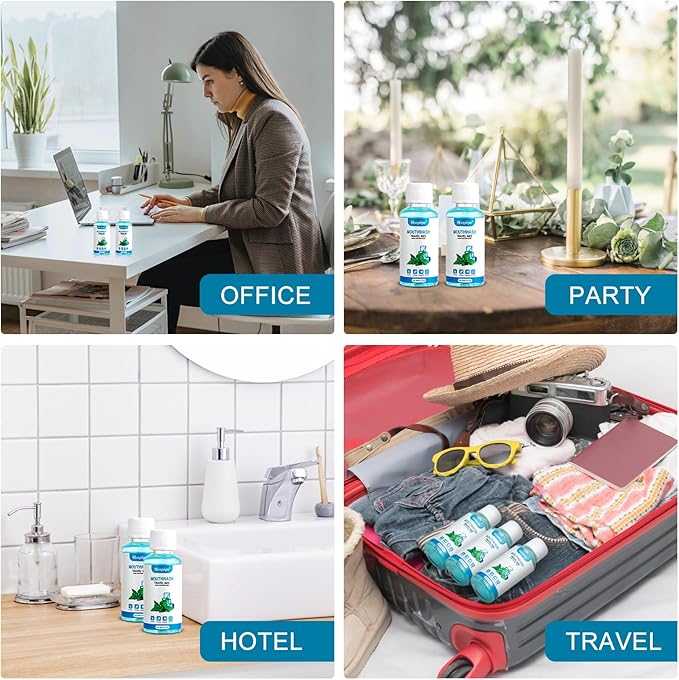 10 pcs Travel Size Mouthwash Bulk Mini Mouthwash, Fresh Mint Portable Mouthwash Individual 1.2oz/35ml Mouthwash Bottles for Travel Toiletry Kits, Blue