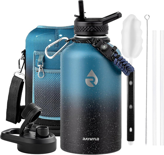 64oz Insulated Water Bottle, Triple Wall Vacuum Stainless Steel Water Bottles - Keeps Cold 48H, Reusable Half Gallon Jug for Gym, Sports, Camping, Hiking,Travel, Midnight Blue Speckle