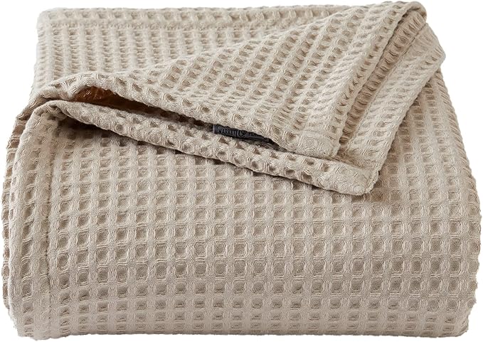 100% Cotton Waffle Weave Bed Blanket | Soft, Breathable, and Lightweight Blanket for All-Season | Perfect for Layering | Brielle Collection (King, Taupe)