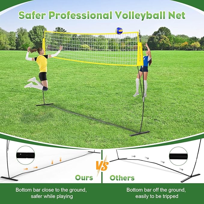 20FT/12FT Freestanding Volleyball Training Net, 5 Height Adjustable Portable Volleyball Net System, Quick Setup Practice Set for Indoor or Outdoor Use