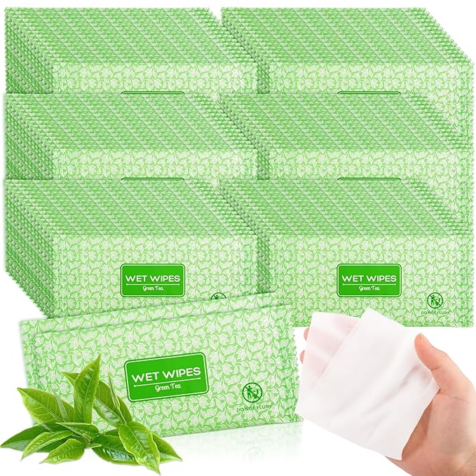 100 Pcs Wet Wipes Individually Wrapped, Personal Cleansing Wipe, Travel Size Hand Wipe, Green Tea Wipes Bulk for Homeless, Suitable for Restaurant, Wedding, Barbecue, Light Green (100 PCS)