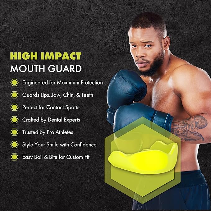 DAMAGE CONTROL High-Impact Mouth Guard – Sports Mouthguard for Boxing, Football, Hockey, Lacrosse & Basketball, Protects Teeth & Jaw, Protective Mouthpiece for Adults & Youth (Adult, DC Green 2.0)